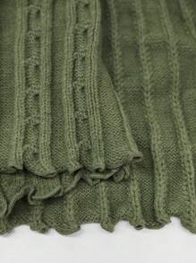 SHEIN Clasi Plus Size Women's Solid Color Cable Knit Wave Hem Tie Front Cropped Cardigan Sweater, Autumn/Winter - Army Green - View 6