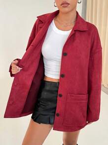 Flirla Chaqueta roja oversize con bolsillo grande para mujeres - Burdeos - Ver 6