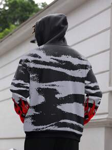 Manfinity EMRG 男士时尚彩色块字母印花连帽运动衫，秋季 - 彩色 - 查看 2