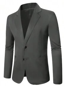 Manfinity Mode Áo khoác blazer nam màu trơn cỡ lớn đi làm thường ngày cho mùa thu - Màu xám đen - Xem 1