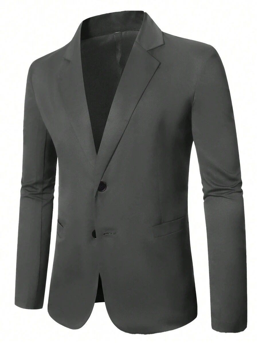 Manfinity Mode Áo khoác blazer nam màu trơn cỡ lớn đi làm thường ngày cho mùa thu - Màu xám đen - Xem 1