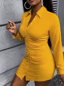 SHEIN Slayr 女士加大码紧身褶饰迷你衬衫连衣裙