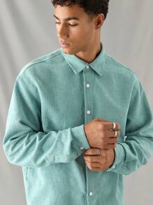 Manfinity VCAY Men's Casual Loose Fit Long Sleeve Woven Shirt, Daily & Leisure Wear - Green - View 3