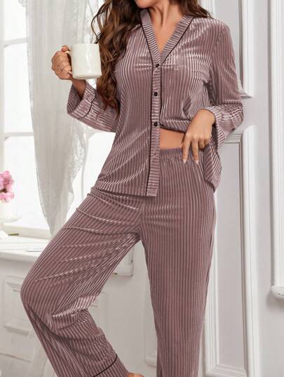 LuxeNights Fluwelen Long Sleeve Cardigan Lounge Pants Women Fluffy Pajama Set Cozy Elegante s, Fall Clothes view 3