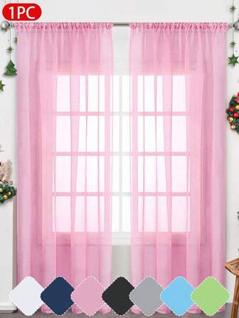 1pc Solid Color Sheer Curtain With Rod Pocket, Lightweight Transparent Curtain Suitable For Bedroom, Study, Living Room, Balcony, Etc. Modern Style, Thin Voile Filtering Curtain - 100% Polyester Sheer Fabric, Transparent Without Blocking The View