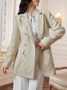 Modelyn Women Apricot Double Breasted Elegant Blazer Jacket Fall Cloth For Women - Khaki - View 7