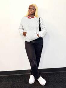 Zolique 女士性感前卫印花宽松时尚连帽套头衫秋季款 - 淺灰色 - 查看 3