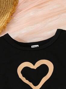 SHEIN Elladie kids Bộ 2 áo tay bồng chấm bi lưới tương phản thường ngày mùa hè cho bé gái và quần short in họa tiết ngẫu nhiên - màu đen - Xem 5