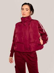 Athîral 勃艮第首红服装立领日常服装保暖女羽绒服红色冬季羽绒服节日休闲服装立领羽绒服马甲圣诞女装 - 酒紅色 - 查看 2