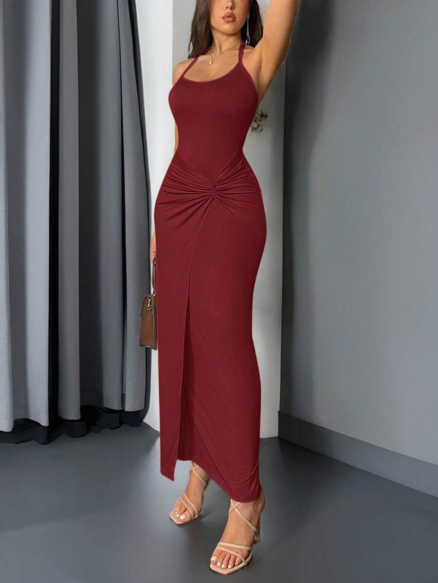 Firerie Sukienka damska bez rękawów morelowa z wywiniętym wzorem na lato