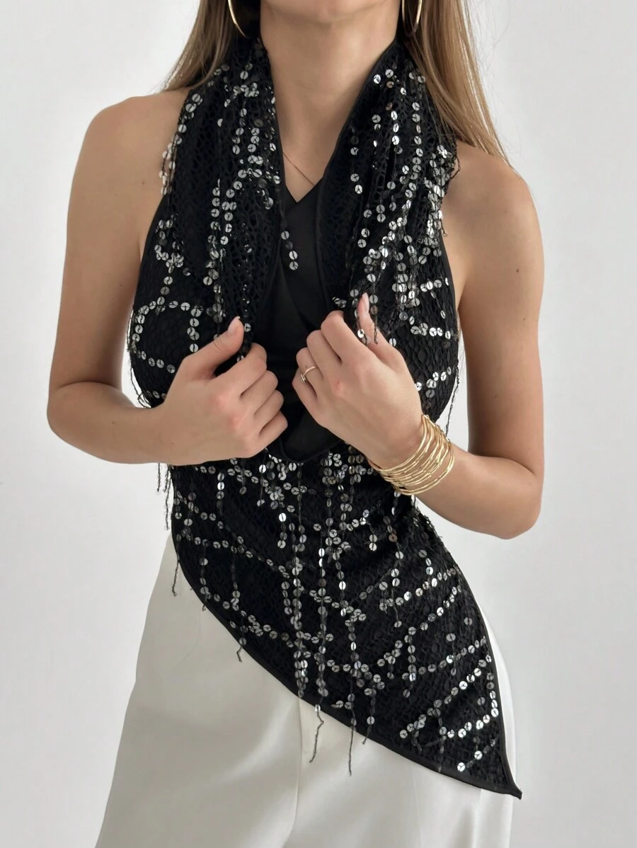 Aloruh 1pc Women Hooded Backless Draped Neck Tie Back Sexy Camisole - Grey - View 1