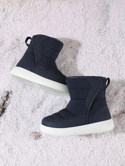 幼儿男童冬季雪地靴，防水面料鞋面，毛皮衬里，舒适保暖，适合户外活动，防滑鞋底，纯色