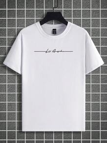 Manfinity Homme Áo thun nam cổ tròn tay ngắn in chữ đơn giản, mặc thường ngày - trắng - Xem 1