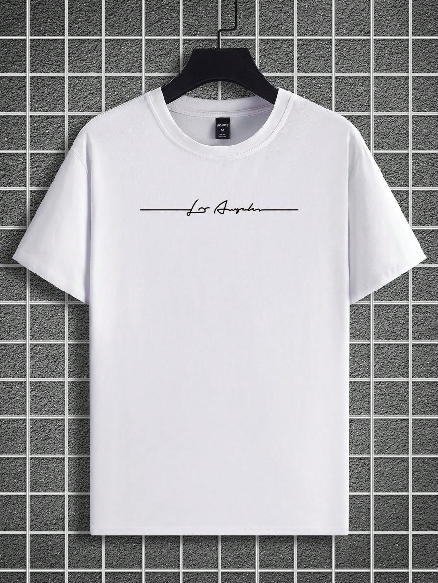 Manfinity Homme Áo thun nam cổ tròn tay ngắn in chữ đơn giản, mặc thường ngày - trắng - Xem 1