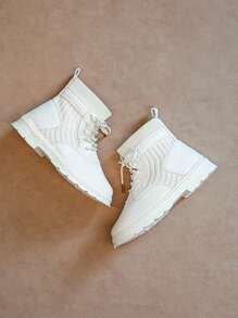 Girls Fashion Versatile Comfortable British Style Boots - Beige - View 3