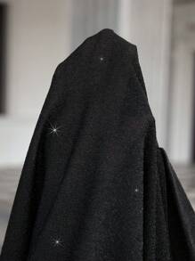 SHEIN LUNE 大码女式纯色羊腿袖纽扣装饰修身 T 恤，春秋季大码秋装 - 黑色 - 查看 7