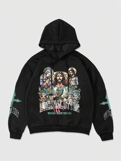 Street Life Felpa con cappuccio da uomo con stampa grafica, abbigliamento casual da strada per la primavera e l'estate