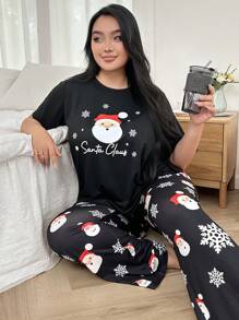 Plus Size Santa Claus Print Sleepwear Set, For Christmas - Multicolor - View 6