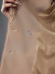 The Great Gatsby x MOTF 编织女士厚花呢西装外套，适合派对 - 卡其色 - 查看 8