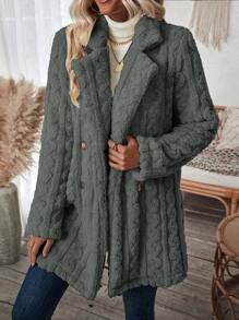 EMERY ROSE Casual Stand Collar Front Button Fleece Jacket, Autumn/Winter
