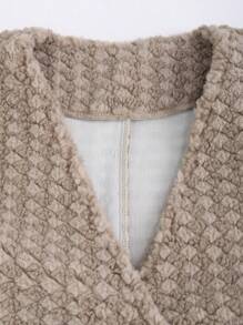 SHEIN Unity Chaqueta de borrego con bolsillo, de un solo abotonadura, de unicolor, con textura de patchwork, para mujer, de estilo informal - Marrón - Ver 5