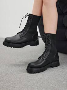 CUCCOO GRLICON 女士踝靴和短靴，Y2K、朋克、机车风、酷女孩风格，适合万圣节、圣诞节、派对 - 黑色 - 查看 4