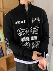 Claim Dot Herren Buchstaben Muster Reißverschluss Stehkragen Lässig Strickjacke, Herbst/Winter