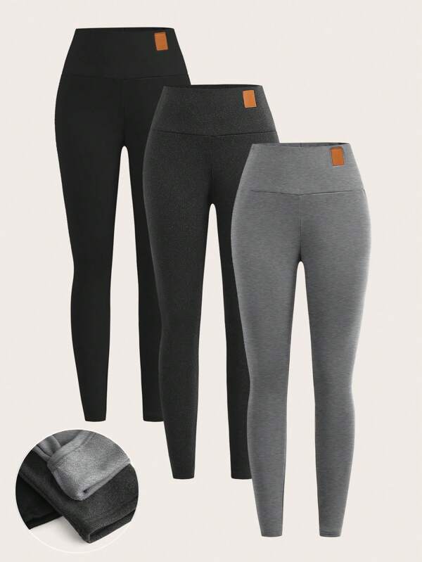 SHEIN Girlism 3 Stücke Set für Teenager-Mädchen, einfarbige, enge Leggings, lässige, dehnbare Strumpfhosen für alle Gelegenheiten, vielseitige Unterhosen