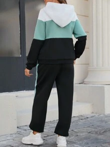 SHEIN 2 件套孕妇撞色连帽长袖运动衫和抽绳口袋裤子，适合孕妇 - 彩色 - 查看 2