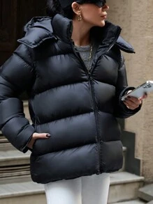 EURMUSE Young Style, Shape, Hooded Puffer Winter Coat - Baby Pink - View 5