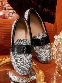 CUCCOO TILAWA Einfache Loafer mit Patchwork-Muster Einfarbig für Damen, lässige Alltagskleidung - Schwarz - Übersicht 1