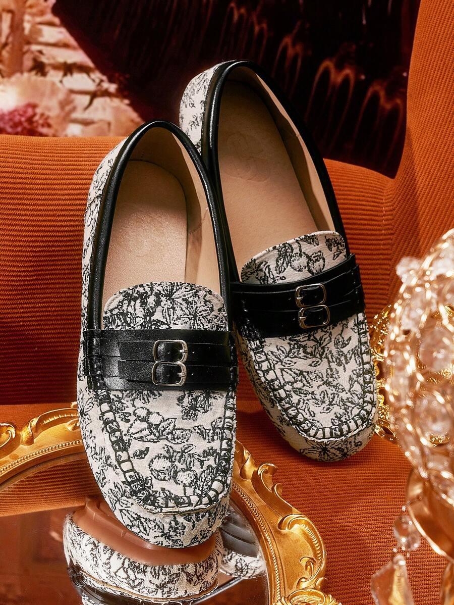 CUCCOO TILAWA Einfache Loafer mit Patchwork-Muster Einfarbig für Damen, lässige Alltagskleidung - Schwarz - Übersicht 1