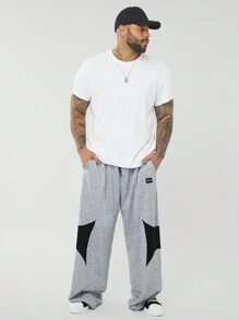 Manfinity VCAY Plus Size Men's Gray Loose Knit Casual Long Sweatpants - Light Grey - View 4