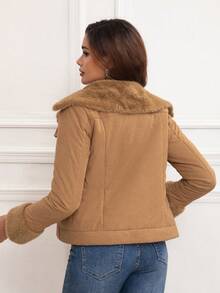 Eilly Bazar 女士加厚领口长袖加厚外套 - 咖啡棕 - 查看 2