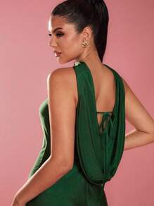 Glamine 绿色修身缎面领口露背后摆领前抹胸优雅迷人的鱼尾长款舞会舞会礼服