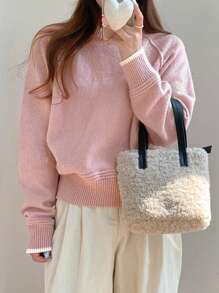DAZY Maglione casual da donna con collo rotondo, a blocchi di colore, maniche lunghe, adatto per autunno/inverno