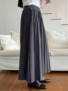 DAZY Women's Loose A-Line Pleated Skirt - Dark Grey - View 6