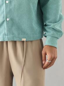 Manfinity VCAY Men's Casual Loose Fit Long Sleeve Woven Shirt, Daily & Leisure Wear - Green - View 4