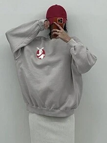 DAZY Women's Oversized Letter Print Crew Neck Sweatshirt, Loose Fit For Spring And Autumn