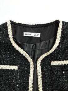 Zweiteiliges Set aus Langarmjacke mit Kontrastbesatz und Camisole-Kleid für Tween Mädchen, hochwertiger und raffinierter Look