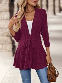 EMERY ROSE Chaqueta casual de mujer de unicolor simple con nudo retorcido en la cintura, de otoño - Burdeos - Ver 6