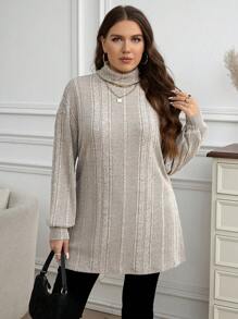 SHEIN LUNE Plus Size Turtleneck Long Sleeve Simple T-Shirt, Casual Everyday Wear Plus Size Fall Clothes, For Winter