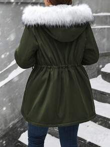 Calvaya Plus Size Long Sleeve Hooded Mid-Length Padded Padded Padded Coat With Fur Lining, Women Winter Clothes Clothes - Green - View 2