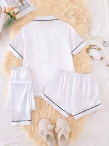 Trzyczęściowy zestaw piżamowy dla nastolatek - zawiera krótkie spodenki, długie spodnie i kardigan z krótkim rękawem z tkaniny satynowej