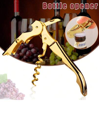 1PC 24k Gold Plated Signature Double Hinged Corkscrew Wine Bottle Opener And Foil Cutter, Waiter's Corkscrew Wine Key, 4.75" Christmas For Holiday Gift Giving