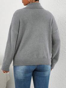 SHEIN Unity Plus Size Women Drop Shoulder Beaded Pullover Knitted Sweater, Autumn/Winter Fall - Grey - View 2