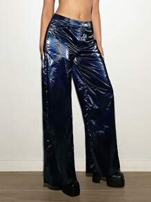 EgrlEra Women's Metallic Rave Loose Fit Wide Leg Baggy Pants Y2K Fall For Women - Royal Blue - View 4