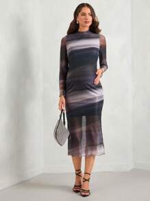 MaterniChic 孕妇修身长袖连衣裙，秋季女士时尚，适合派对 - 彩色 - 查看 3