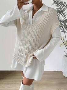 Chiquease 1pc Cable Knit Sweater Vest - Apricot - View 3