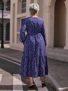 EMERY ROSE Váy Giáng sinh cỡ lớn Váy mùa đông Váy chấm bi cổ chữ V thanh lịch dài tay, Quần áo mùa đông cho phụ nữ - Nhiều màu - Xem 7